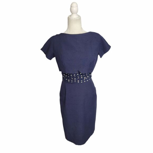 VINTAGE 60s dress Sue Brett navy blue two piece sheath with button back top‎ S - Picture 1 of 17